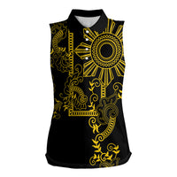 Filipino Sun Tribal Tattoo Women Sleeveless Polo Shirt Philippines Inspired Barong Simple Gold - Wonder Print Shop