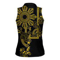 Filipino Sun Tribal Tattoo Women Sleeveless Polo Shirt Philippines Inspired Barong Simple Gold - Wonder Print Shop