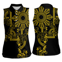 Filipino Sun Tribal Tattoo Women Sleeveless Polo Shirt Philippines Inspired Barong Simple Gold - Wonder Print Shop