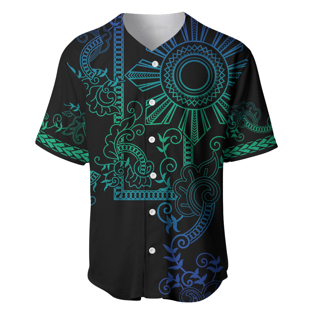 Filipino Sun Tribal Tattoo Baseball Jersey Philippines Inspired Barong Blue Art LT9 - Wonder Print Shop