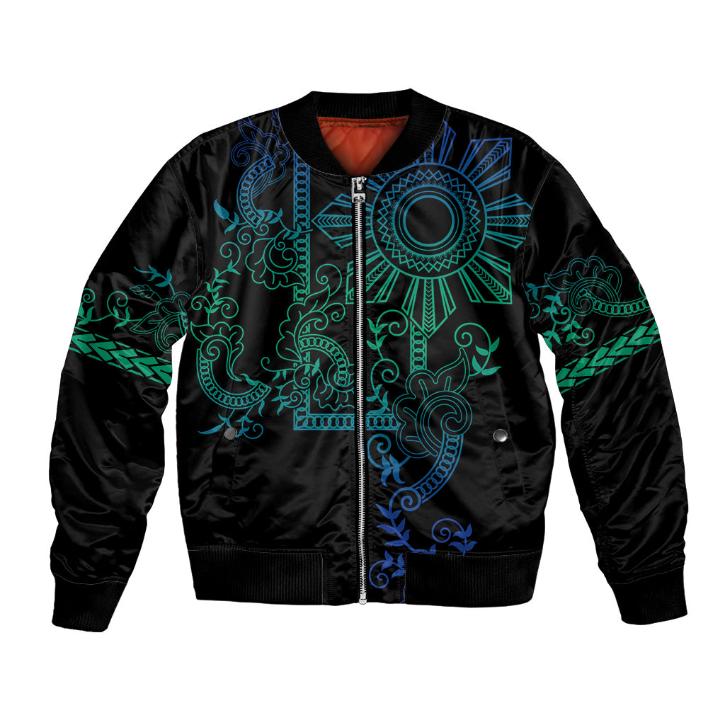 Filipino Sun Tribal Tattoo Bomber Jacket Philippines Inspired Barong Blue Art LT9 - Wonder Print Shop