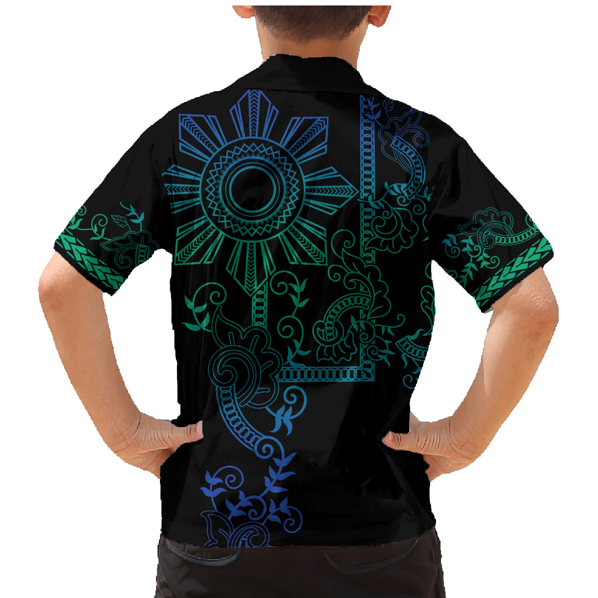 Filipino Sun Tribal Tattoo Family Matching Mermaid Dress and Hawaiian Shirt Philippines Inspired Barong Blue Art LT9 - Wonder Print Shop