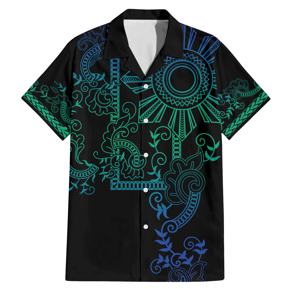 Filipino Sun Tribal Tattoo Family Matching Mermaid Dress and Hawaiian Shirt Philippines Inspired Barong Blue Art LT9 - Wonder Print Shop
