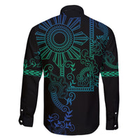 Filipino Sun Tribal Tattoo Family Matching Mermaid Dress and Hawaiian Shirt Philippines Inspired Barong Blue Art LT9 - Wonder Print Shop