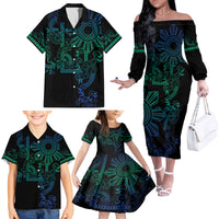 Filipino Sun Tribal Tattoo Family Matching Off The Shoulder Long Sleeve Dress and Hawaiian Shirt Philippines Inspired Barong Blue Art - Wonder Print Shop