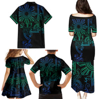 Filipino Sun Tribal Tattoo Family Matching Puletasi and Hawaiian Shirt Philippines Inspired Barong Blue Art - Wonder Print Shop