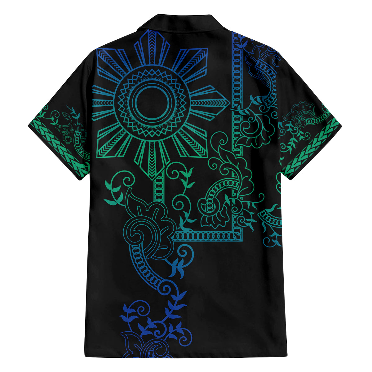 Filipino Sun Tribal Tattoo Family Matching Puletasi and Hawaiian Shirt Philippines Inspired Barong Blue Art - Wonder Print Shop
