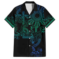 Filipino Sun Tribal Tattoo Family Matching Short Sleeve Bodycon Dress and Hawaiian Shirt Philippines Inspired Barong Blue Art - Wonder Print Shop