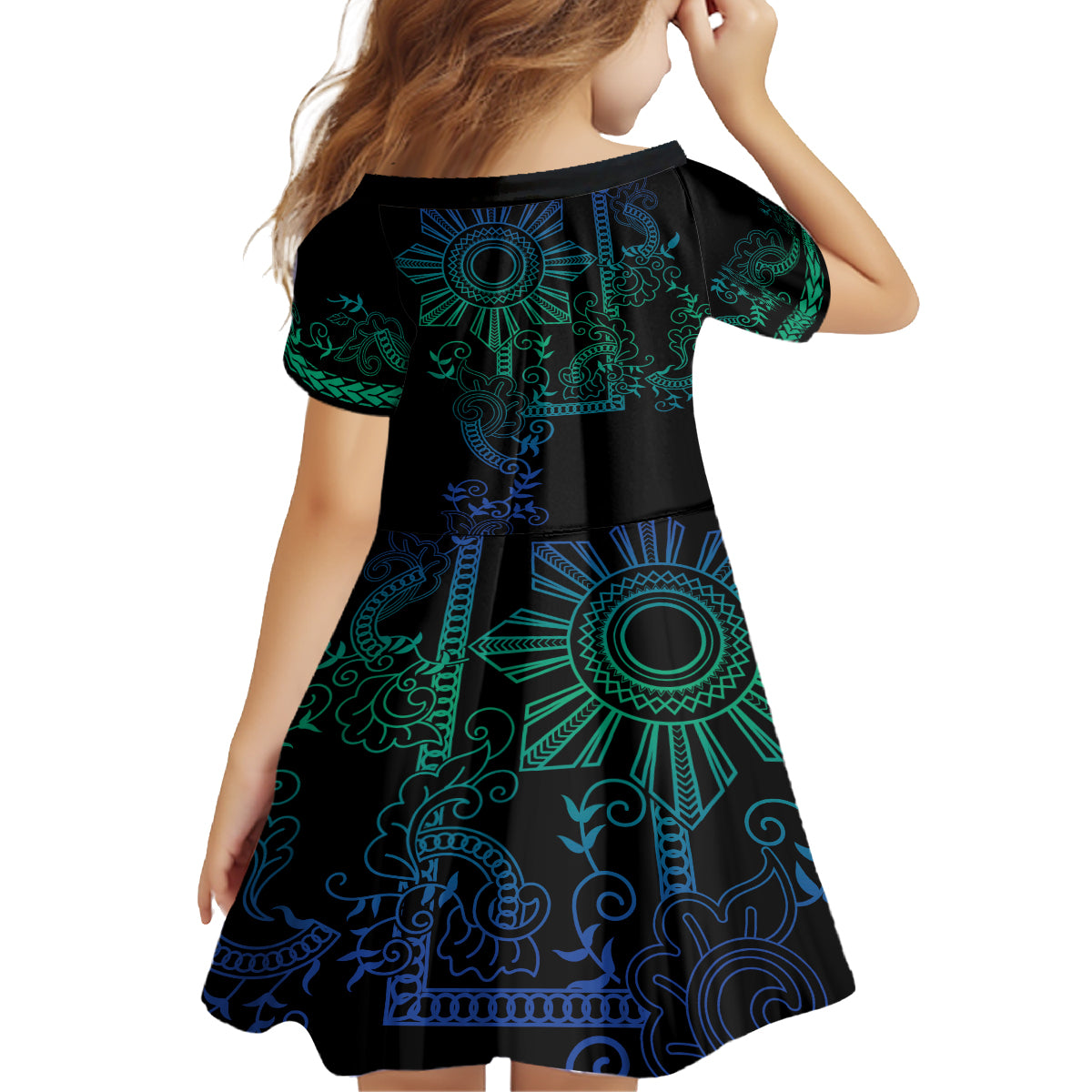 Filipino Sun Tribal Tattoo Family Matching Summer Maxi Dress and Hawaiian Shirt Philippines Inspired Barong Blue Art - Wonder Print Shop