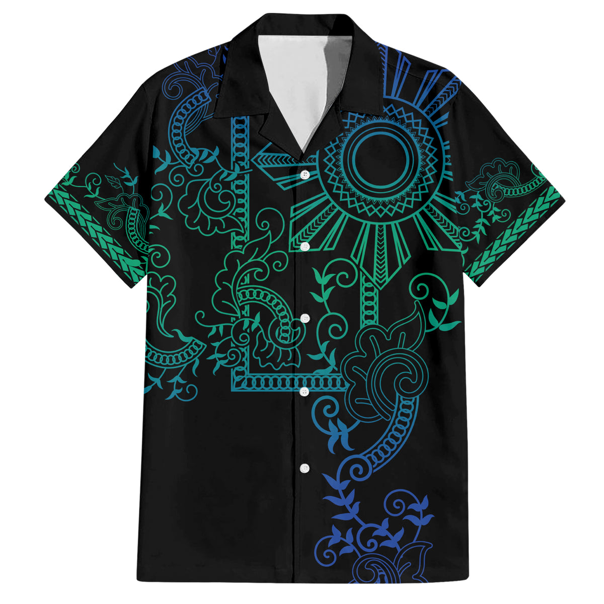 Filipino Sun Tribal Tattoo Hawaiian Shirt Philippines Inspired Barong Blue Art - Wonder Print Shop