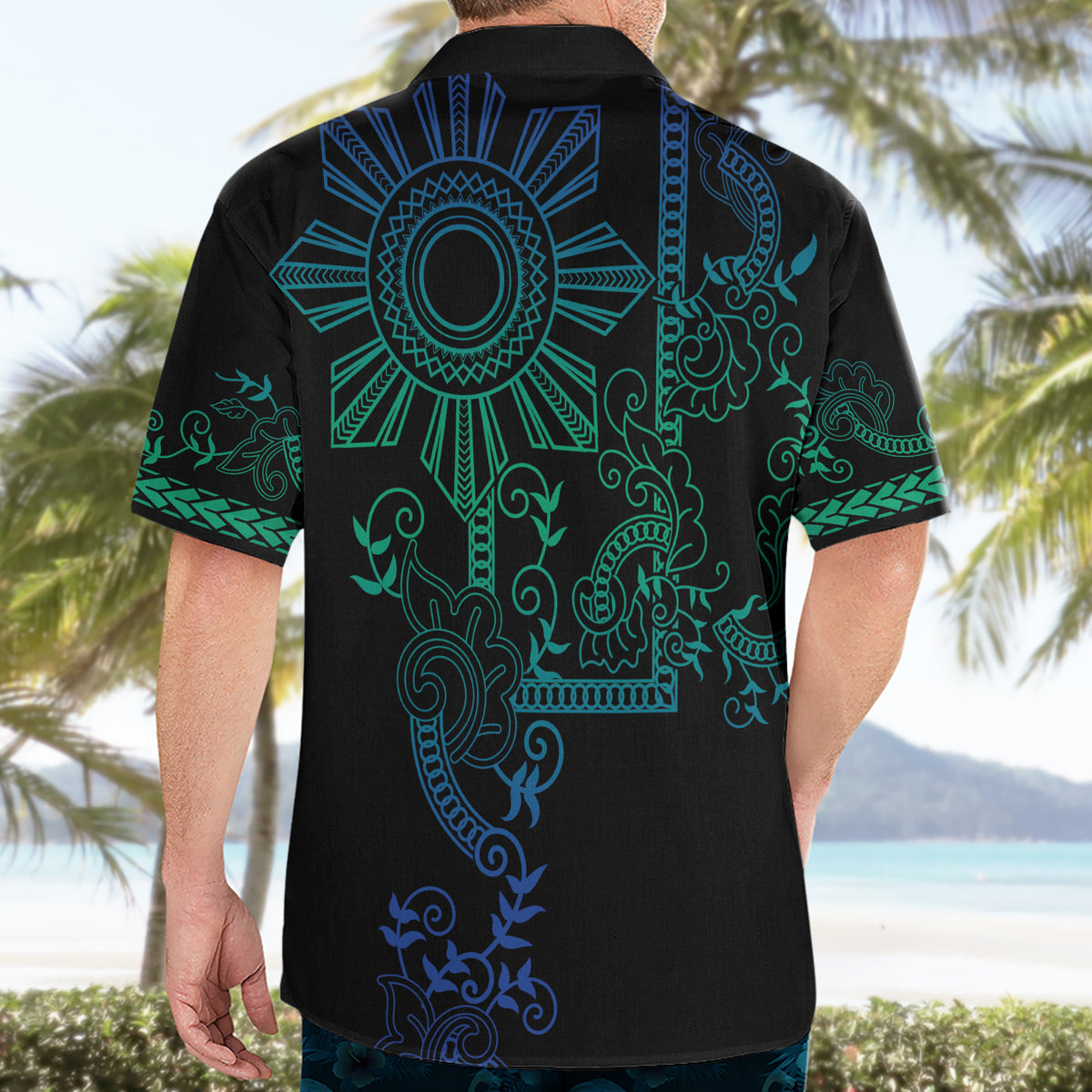 Filipino Sun Tribal Tattoo Hawaiian Shirt Philippines Inspired Barong Blue Art - Wonder Print Shop