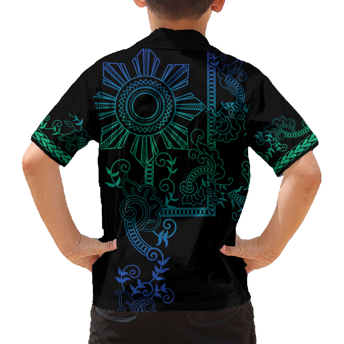 Filipino Sun Tribal Tattoo Hawaiian Shirt Philippines Inspired Barong Blue Art - Wonder Print Shop