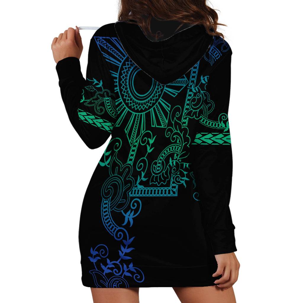 Filipino Sun Tribal Tattoo Hoodie Dress Philippines Inspired Barong Blue Art - Wonder Print Shop
