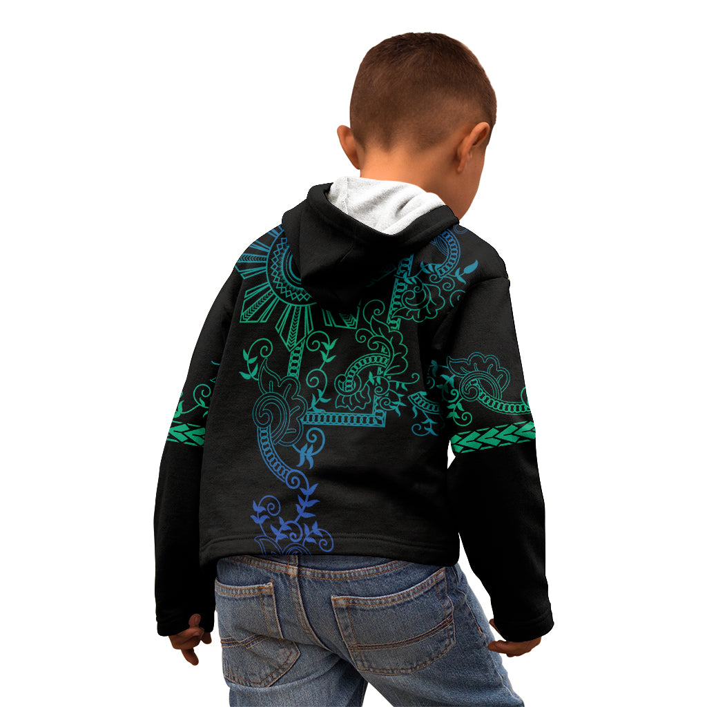 Filipino Sun Tribal Tattoo Kid Hoodie Philippines Inspired Barong Blue Art - Wonder Print Shop