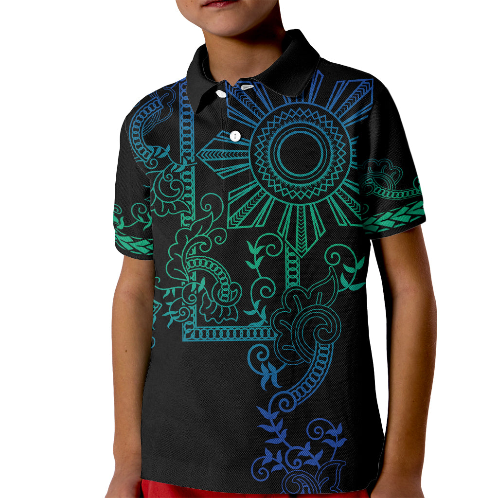Filipino Sun Tribal Tattoo Kid Polo Shirt Philippines Inspired Barong Blue Art - Wonder Print Shop