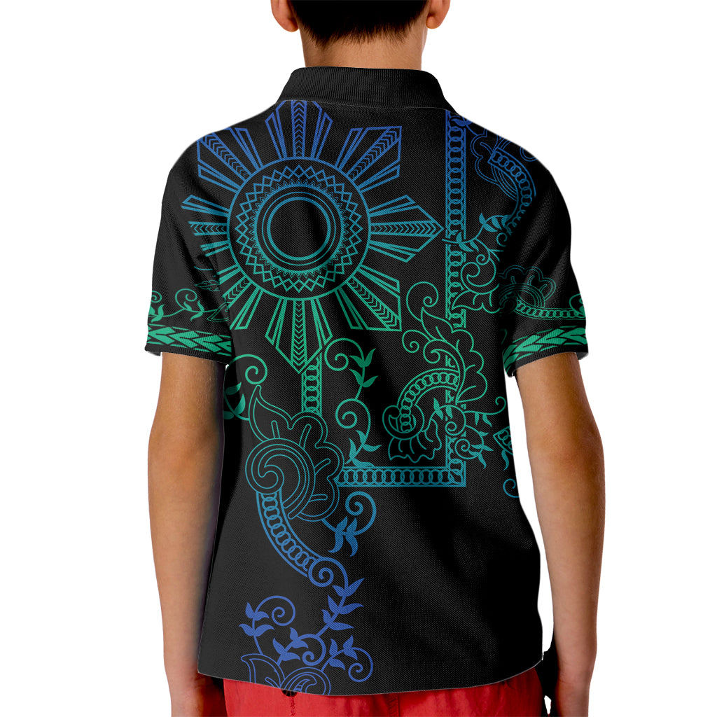 Filipino Sun Tribal Tattoo Kid Polo Shirt Philippines Inspired Barong Blue Art - Wonder Print Shop