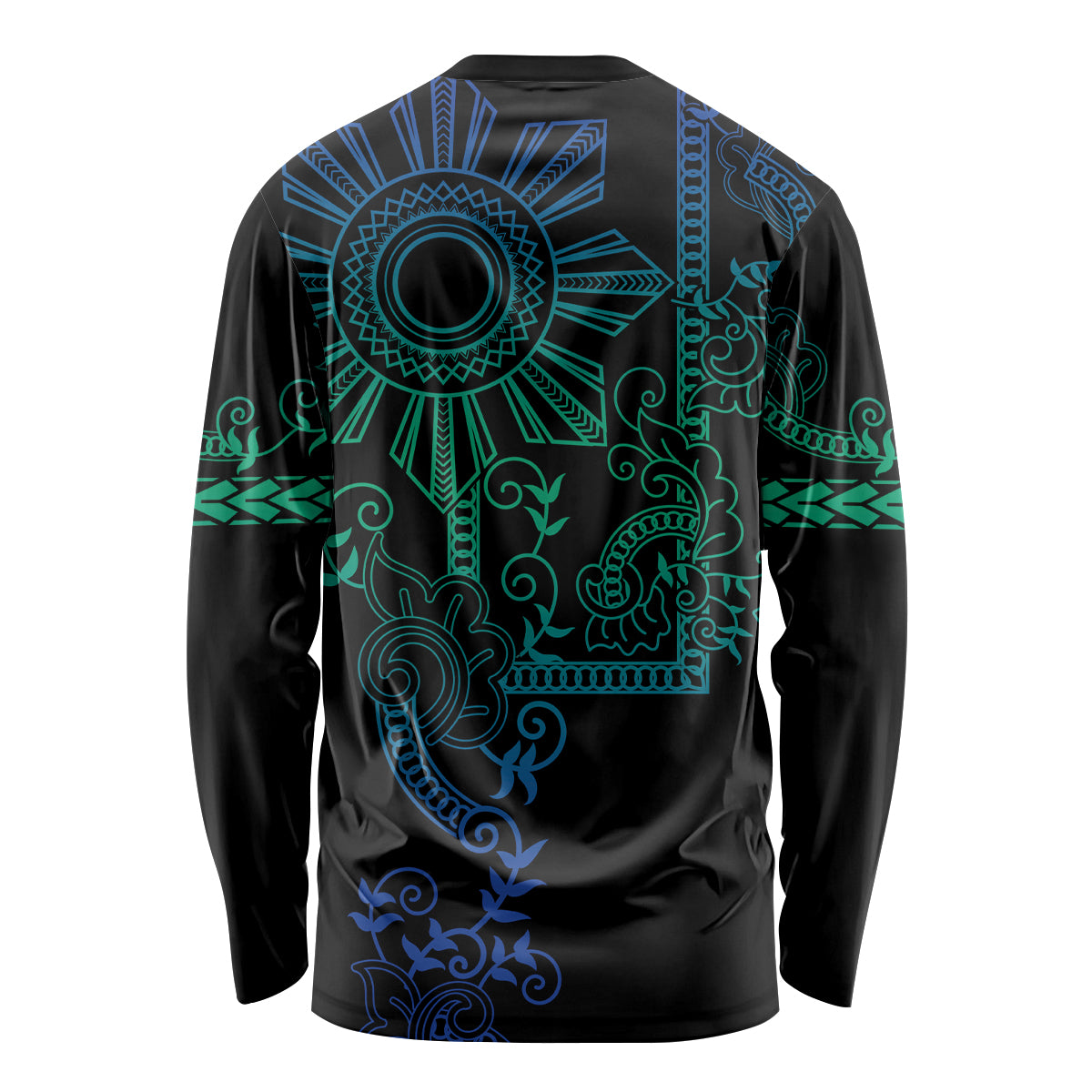 Filipino Sun Tribal Tattoo Long Sleeve Shirt Philippines Inspired Barong Blue Art - Wonder Print Shop