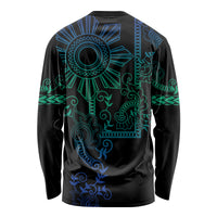 Filipino Sun Tribal Tattoo Long Sleeve Shirt Philippines Inspired Barong Blue Art - Wonder Print Shop
