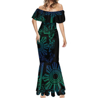 Filipino Sun Tribal Tattoo Mermaid Dress Philippines Inspired Barong Blue Art - Wonder Print Shop