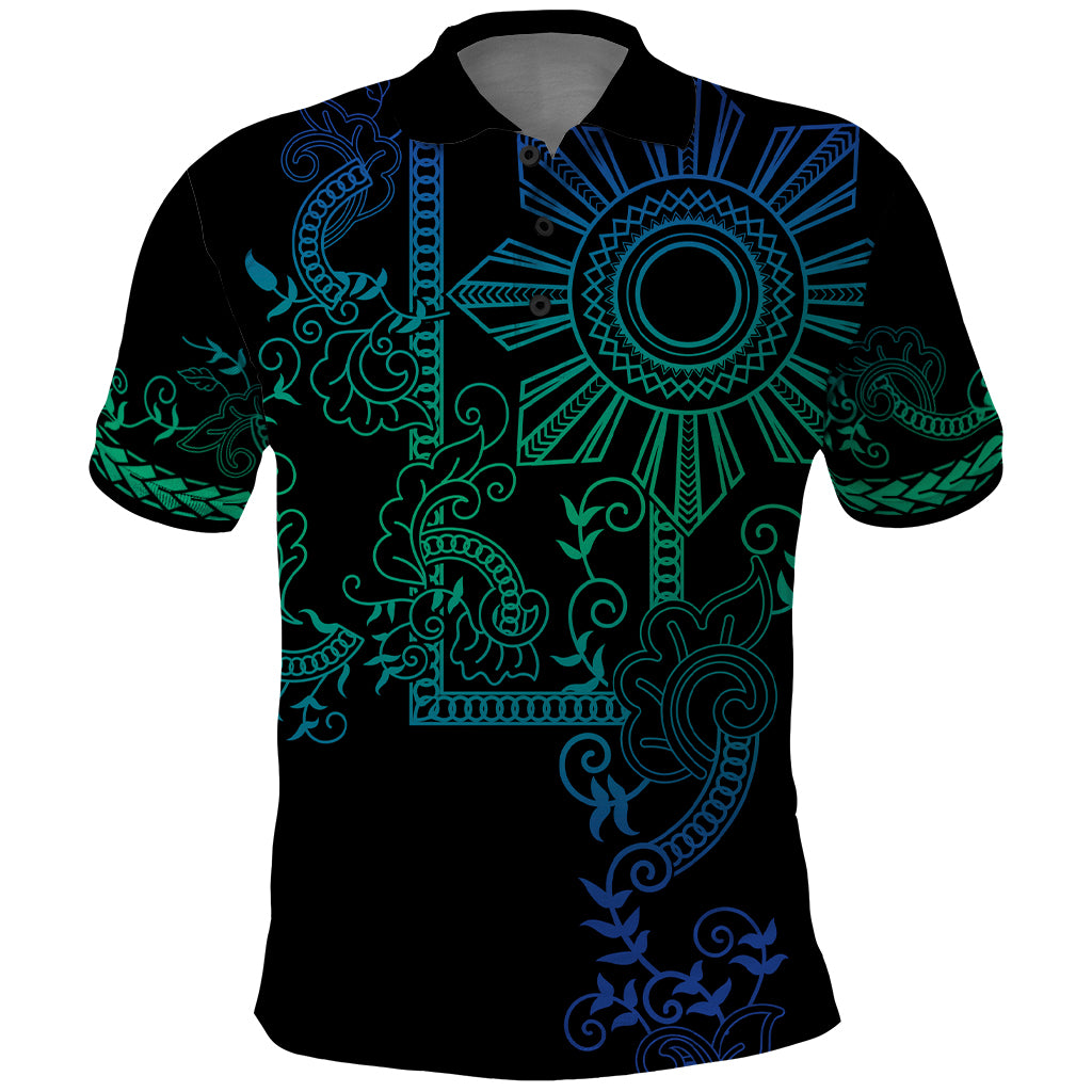 Filipino Sun Tribal Tattoo Polo Shirt Philippines Inspired Barong Blue Art - Wonder Print Shop