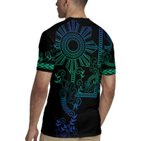 Filipino Sun Tribal Tattoo Rugby Jersey Philippines Inspired Barong Blue Art - Wonder Print Shop