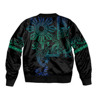 Filipino Sun Tribal Tattoo Sleeve Zip Bomber Jacket Philippines Inspired Barong Blue Art - Wonder Print Shop
