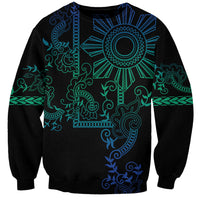 Filipino Sun Tribal Tattoo Sweatshirt Philippines Inspired Barong Blue Art - Wonder Print Shop