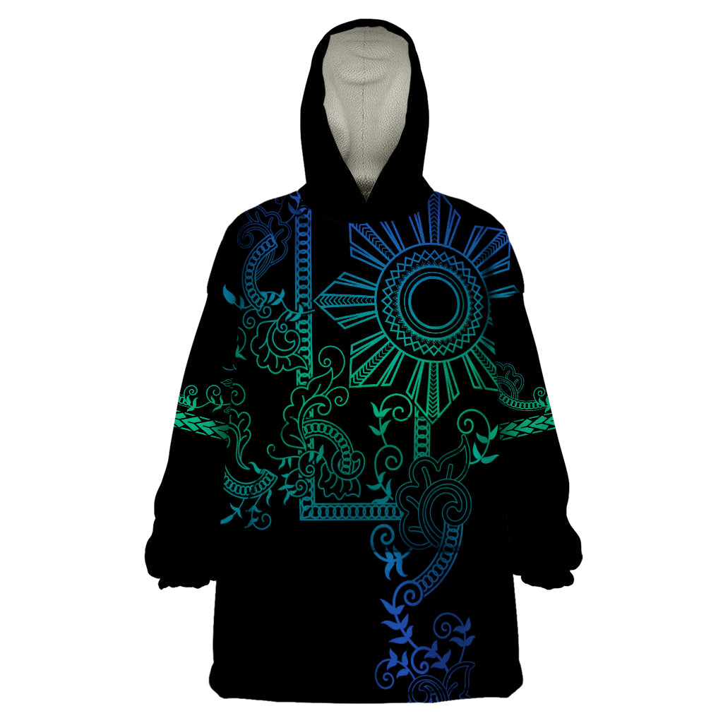 Filipino Sun Tribal Tattoo Wearable Blanket Hoodie Philippines Inspired Barong Blue Art - Wonder Print Shop