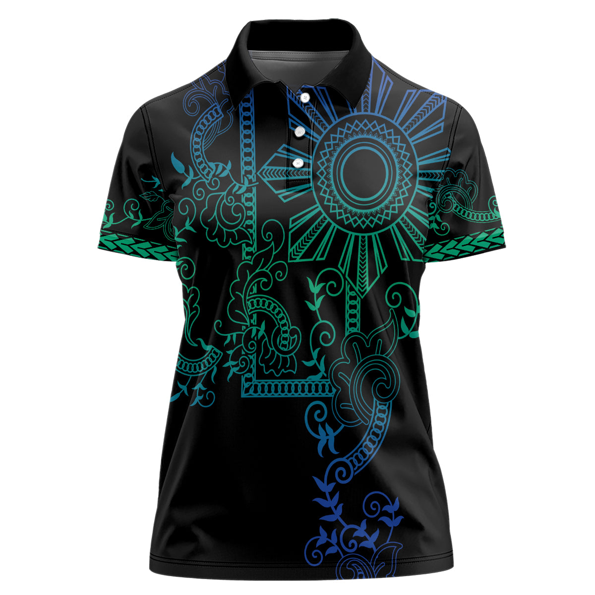 Filipino Sun Tribal Tattoo Women Polo Shirt Philippines Inspired Barong Blue Art - Wonder Print Shop