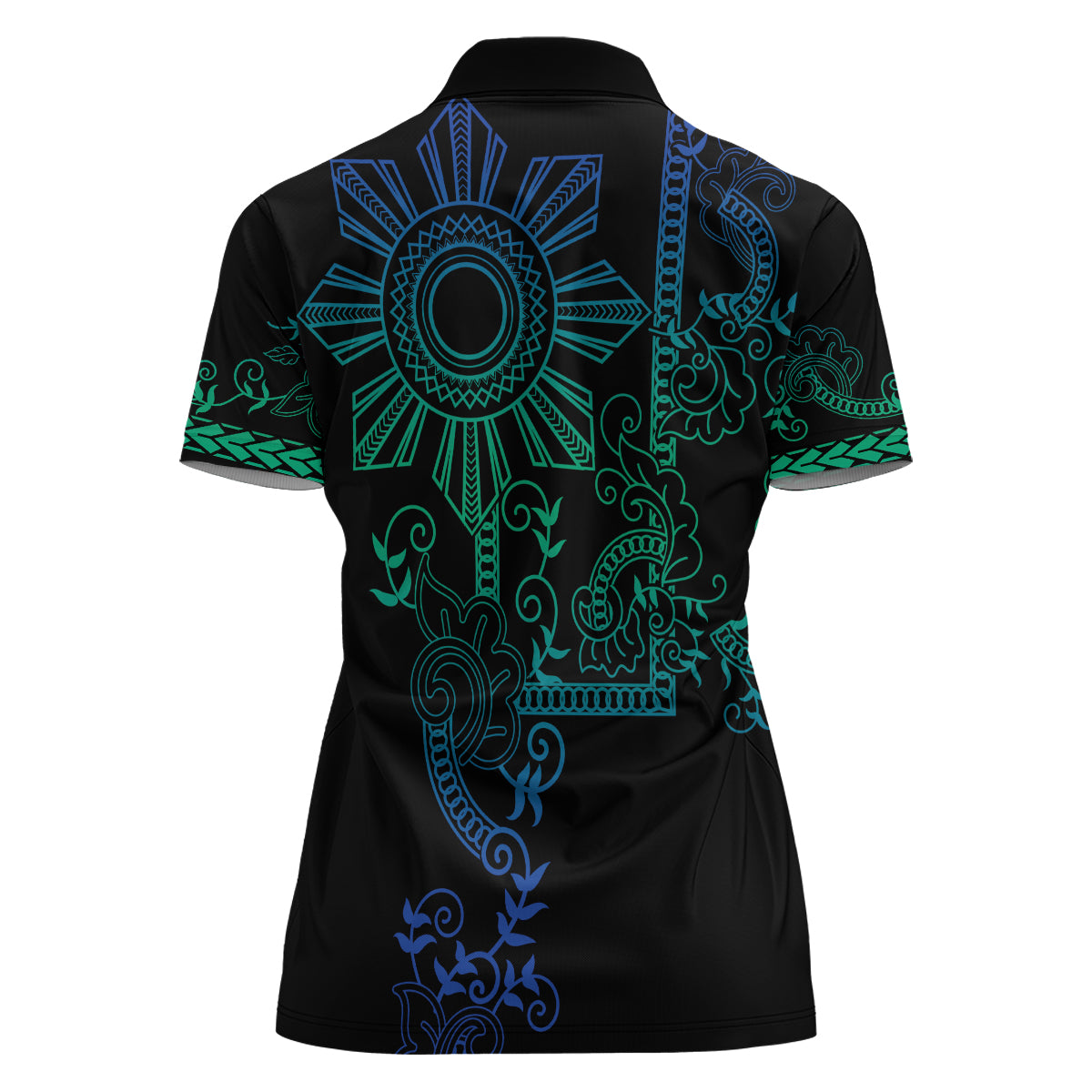 Filipino Sun Tribal Tattoo Women Polo Shirt Philippines Inspired Barong Blue Art - Wonder Print Shop