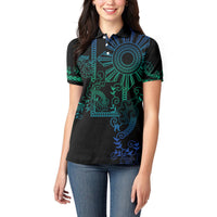 Filipino Sun Tribal Tattoo Women Polo Shirt Philippines Inspired Barong Blue Art - Wonder Print Shop