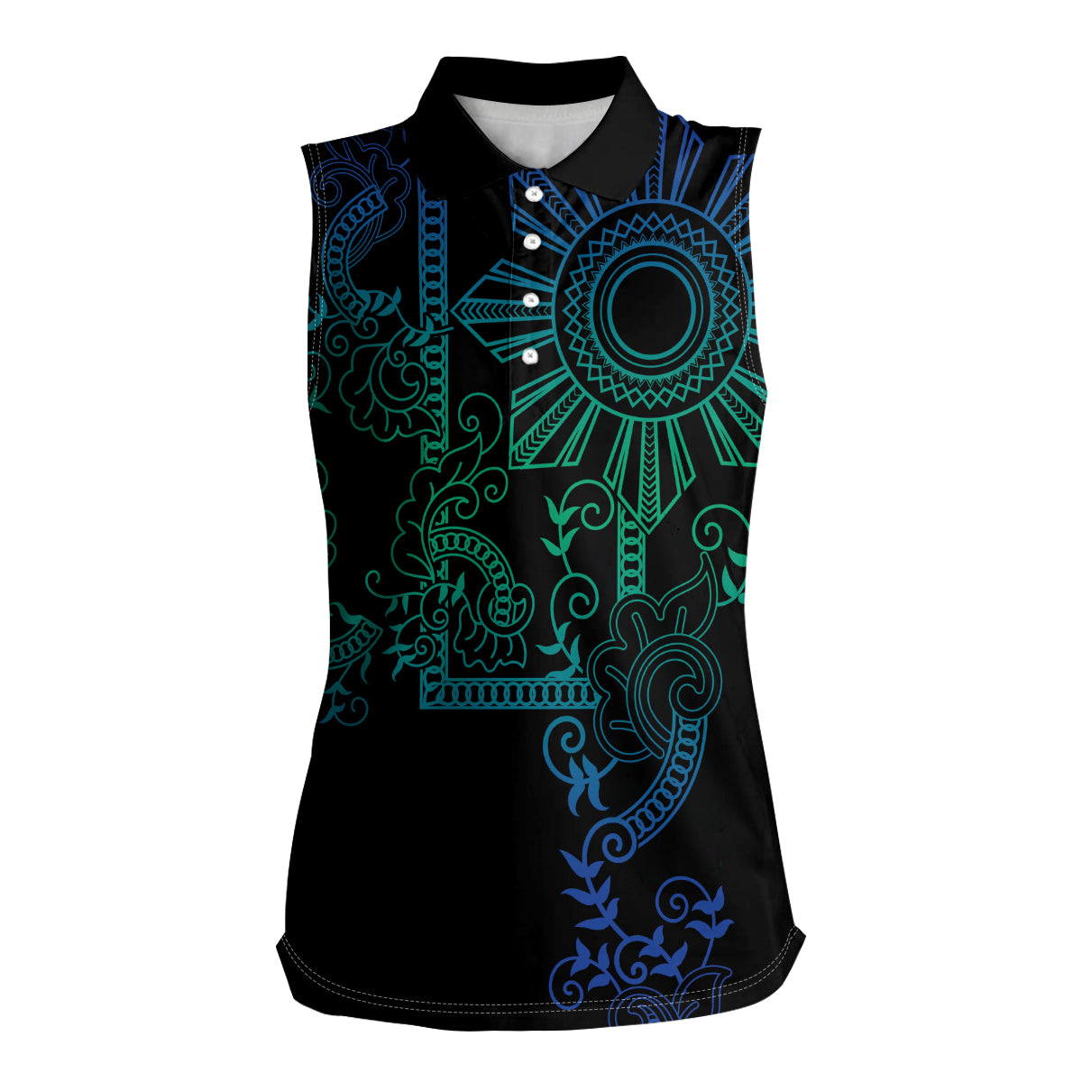 Filipino Sun Tribal Tattoo Women Sleeveless Polo Shirt Philippines Inspired Barong Blue Art - Wonder Print Shop