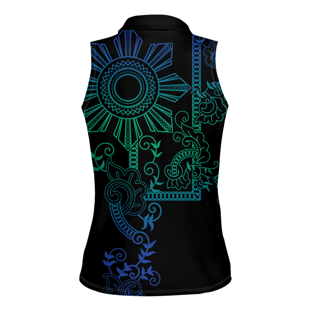 Filipino Sun Tribal Tattoo Women Sleeveless Polo Shirt Philippines Inspired Barong Blue Art - Wonder Print Shop