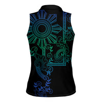 Filipino Sun Tribal Tattoo Women Sleeveless Polo Shirt Philippines Inspired Barong Blue Art - Wonder Print Shop