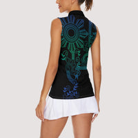 Filipino Sun Tribal Tattoo Women Sleeveless Polo Shirt Philippines Inspired Barong Blue Art - Wonder Print Shop