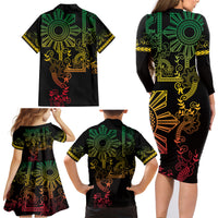 Filipino Sun Tribal Tattoo Family Matching Long Sleeve Bodycon Dress and Hawaiian Shirt Philippines Inspired Barong Reggae Art LT9 - Wonder Print Shop