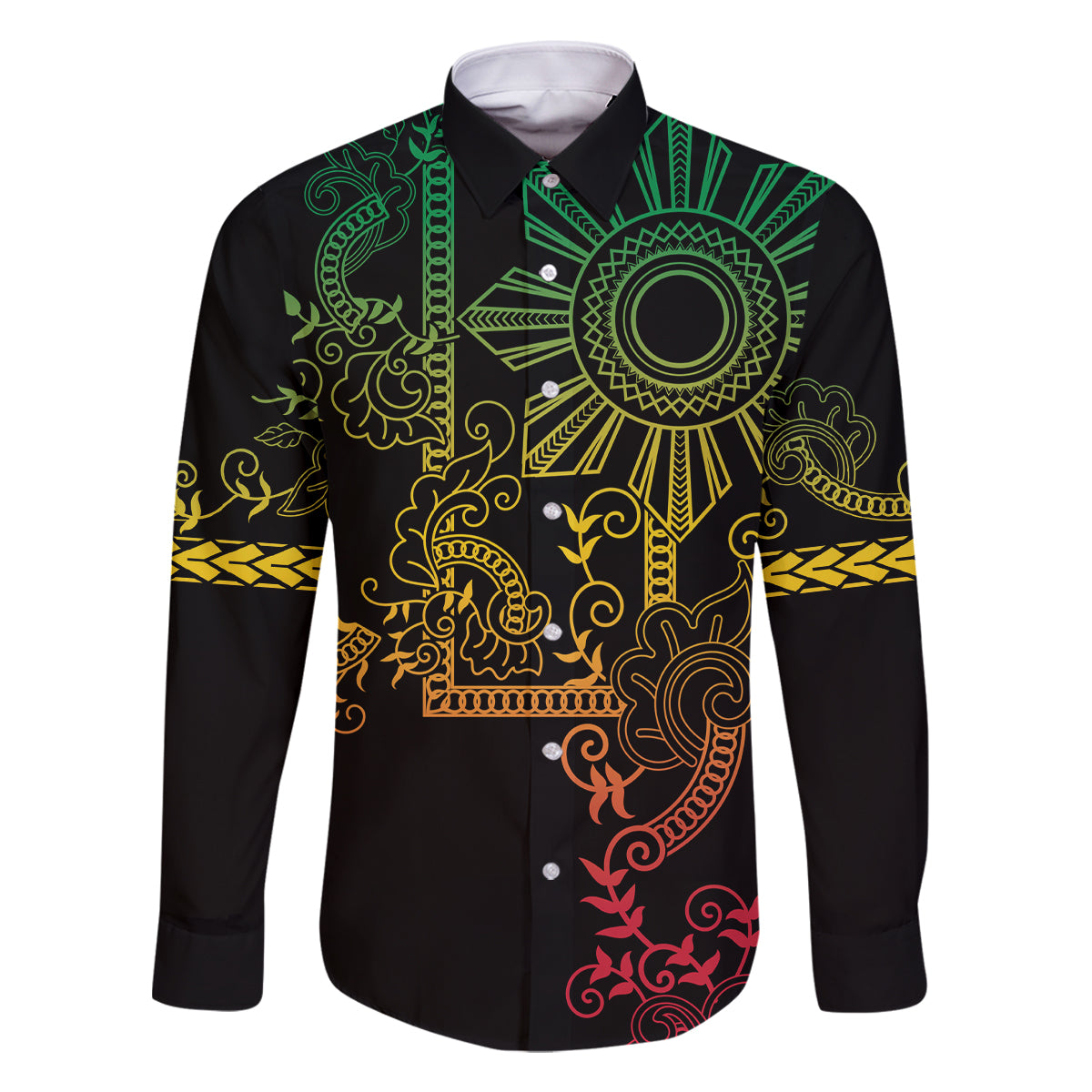 Filipino Sun Tribal Tattoo Family Matching Long Sleeve Bodycon Dress and Hawaiian Shirt Philippines Inspired Barong Reggae Art LT9 - Wonder Print Shop