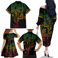 Filipino Sun Tribal Tattoo Family Matching Off The Shoulder Long Sleeve Dress and Hawaiian Shirt Philippines Inspired Barong Reggae Art - Wonder Print Shop