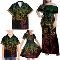 Filipino Sun Tribal Tattoo Family Matching Off Shoulder Maxi Dress and Hawaiian Shirt Philippines Inspired Barong Reggae Art LT9 - Wonder Print Shop
