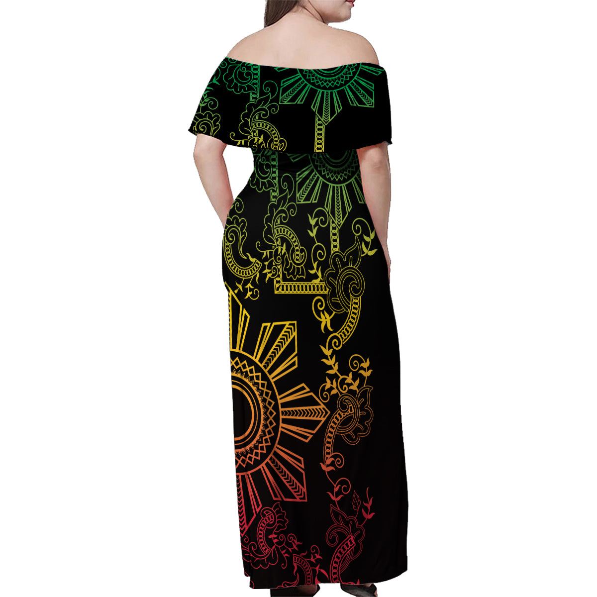 Filipino Sun Tribal Tattoo Family Matching Off Shoulder Maxi Dress and Hawaiian Shirt Philippines Inspired Barong Reggae Art LT9 - Wonder Print Shop