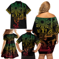 Filipino Sun Tribal Tattoo Family Matching Off Shoulder Short Dress and Hawaiian Shirt Philippines Inspired Barong Reggae Art LT9 - Wonder Print Shop