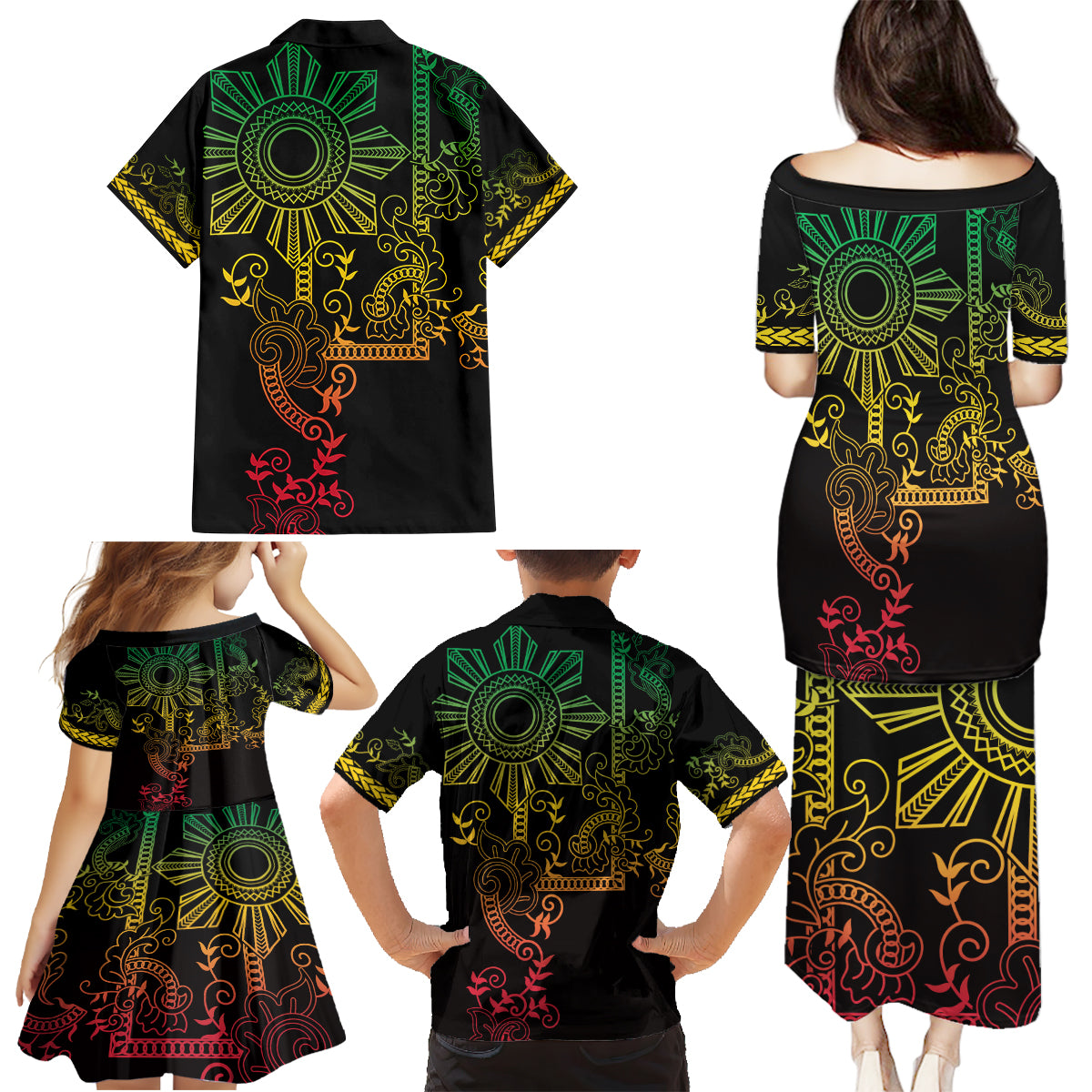 Filipino Sun Tribal Tattoo Family Matching Puletasi and Hawaiian Shirt Philippines Inspired Barong Reggae Art - Wonder Print Shop