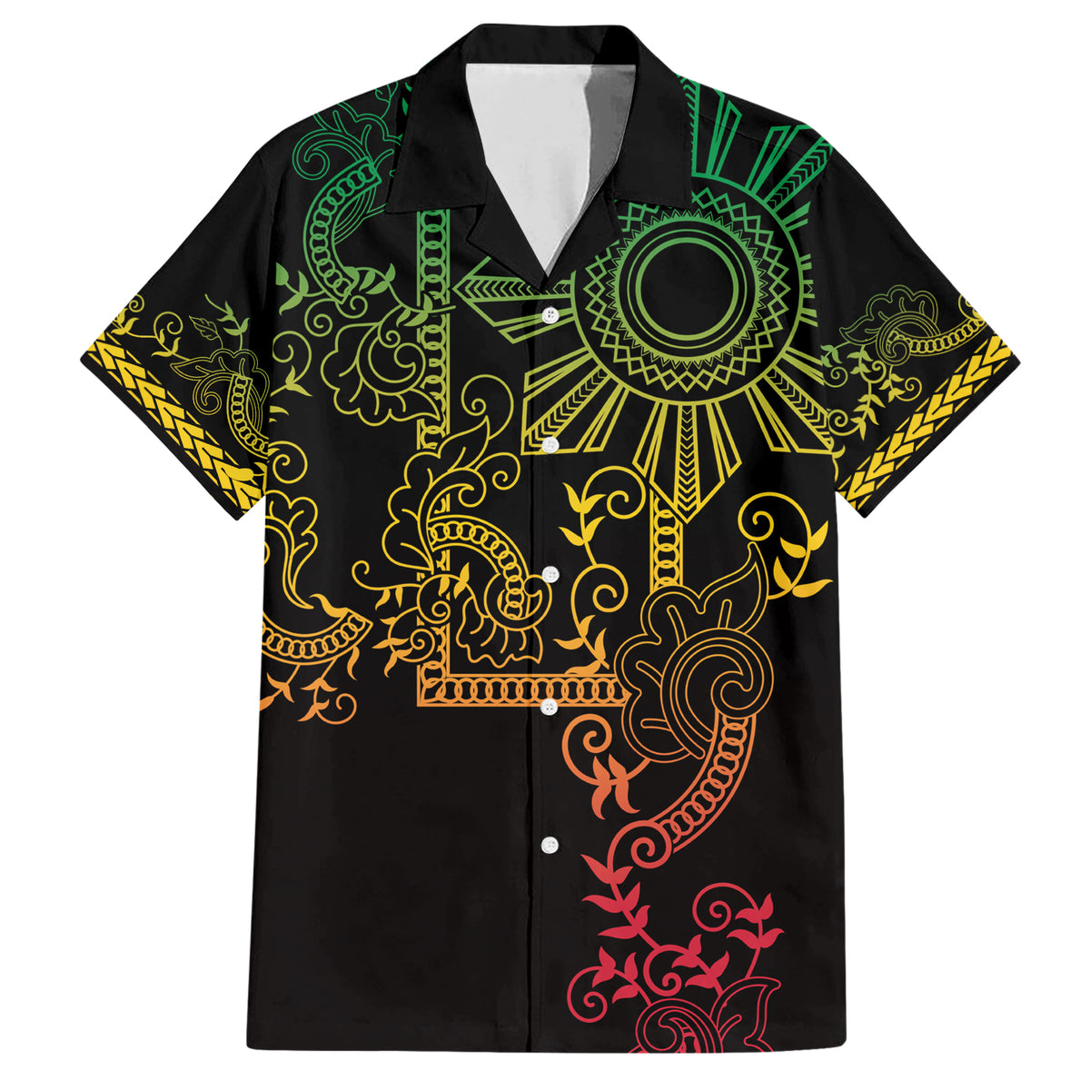 Filipino Sun Tribal Tattoo Family Matching Short Sleeve Bodycon Dress and Hawaiian Shirt Philippines Inspired Barong Reggae Art - Wonder Print Shop