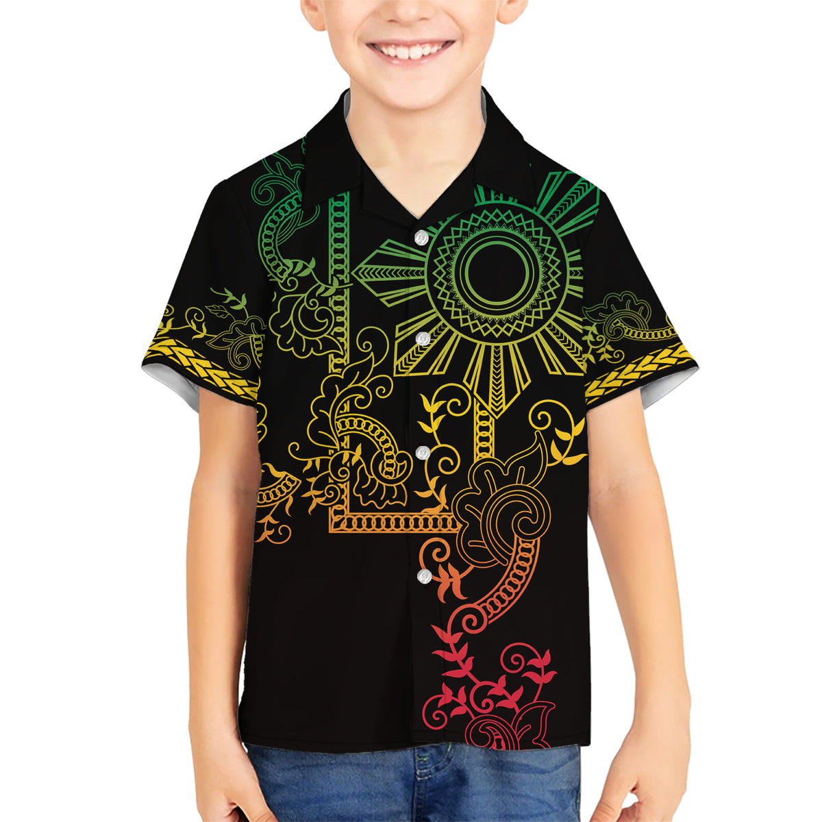 Filipino Sun Tribal Tattoo Family Matching Short Sleeve Bodycon Dress and Hawaiian Shirt Philippines Inspired Barong Reggae Art - Wonder Print Shop