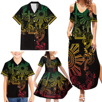 Filipino Sun Tribal Tattoo Family Matching Summer Maxi Dress and Hawaiian Shirt Philippines Inspired Barong Reggae Art - Wonder Print Shop