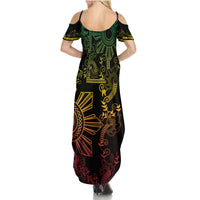 Filipino Sun Tribal Tattoo Family Matching Summer Maxi Dress and Hawaiian Shirt Philippines Inspired Barong Reggae Art - Wonder Print Shop