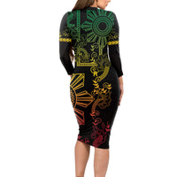 Filipino Sun Tribal Tattoo Long Sleeve Bodycon Dress Philippines Inspired Barong Reggae Art - Wonder Print Shop