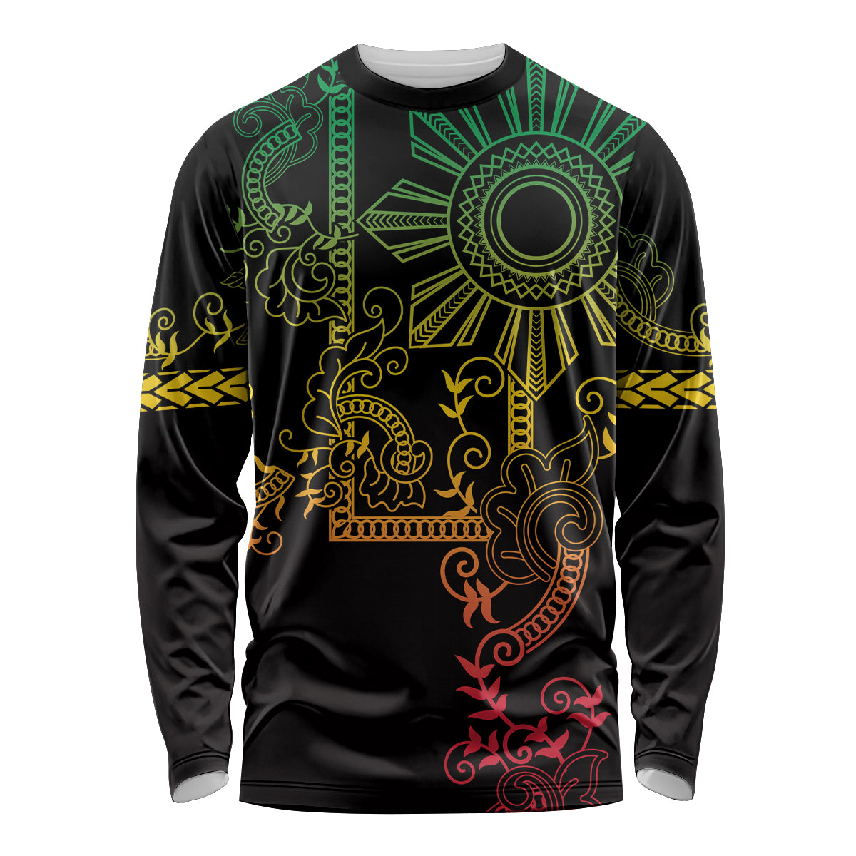Filipino Sun Tribal Tattoo Long Sleeve Shirt Philippines Inspired Barong Reggae Art - Wonder Print Shop