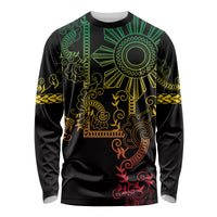 Filipino Sun Tribal Tattoo Long Sleeve Shirt Philippines Inspired Barong Reggae Art - Wonder Print Shop