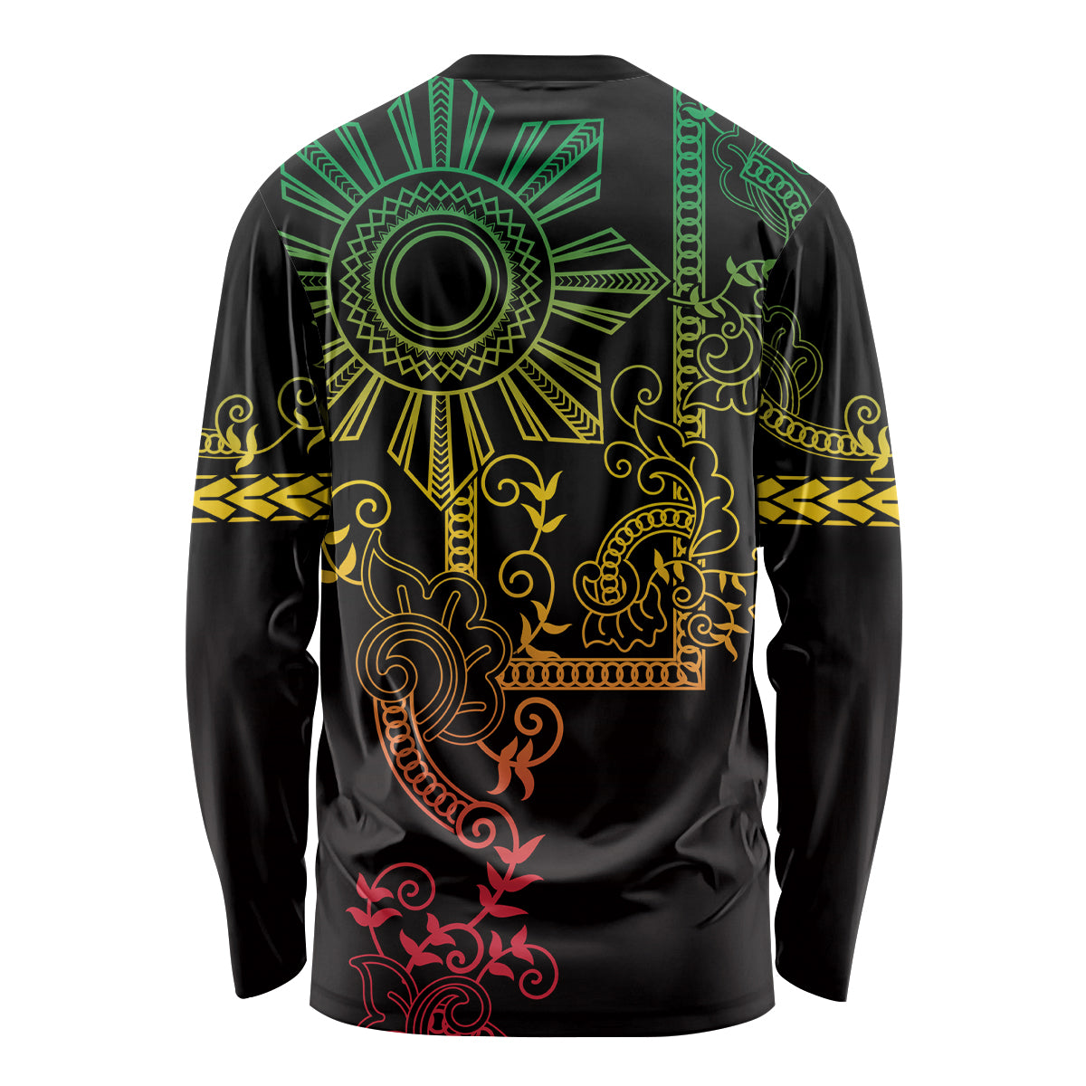 Filipino Sun Tribal Tattoo Long Sleeve Shirt Philippines Inspired Barong Reggae Art - Wonder Print Shop